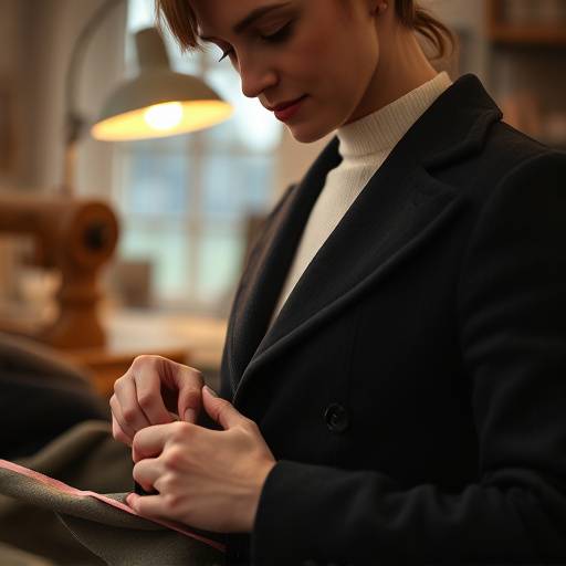 Close-up of a tailor meticulously measuring a piece of fine wool fabric.